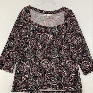 JM Collection size XL Multi Color Square Neck 3/4 Sleeve Stretch Knit Blouse